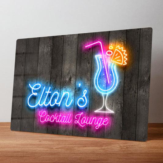 Cocktail Lounge Personalised Neon Style Metal Wall Sign