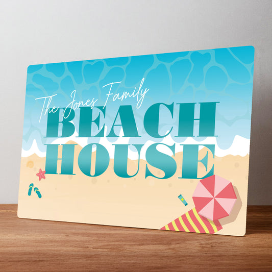 Beach House Personalised Metal Wall Sign