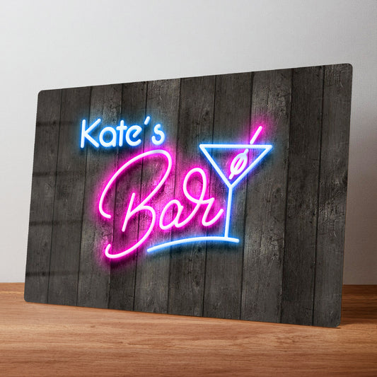 Neon Style Personalised Home Cocktail Bar Metal Wall Sign