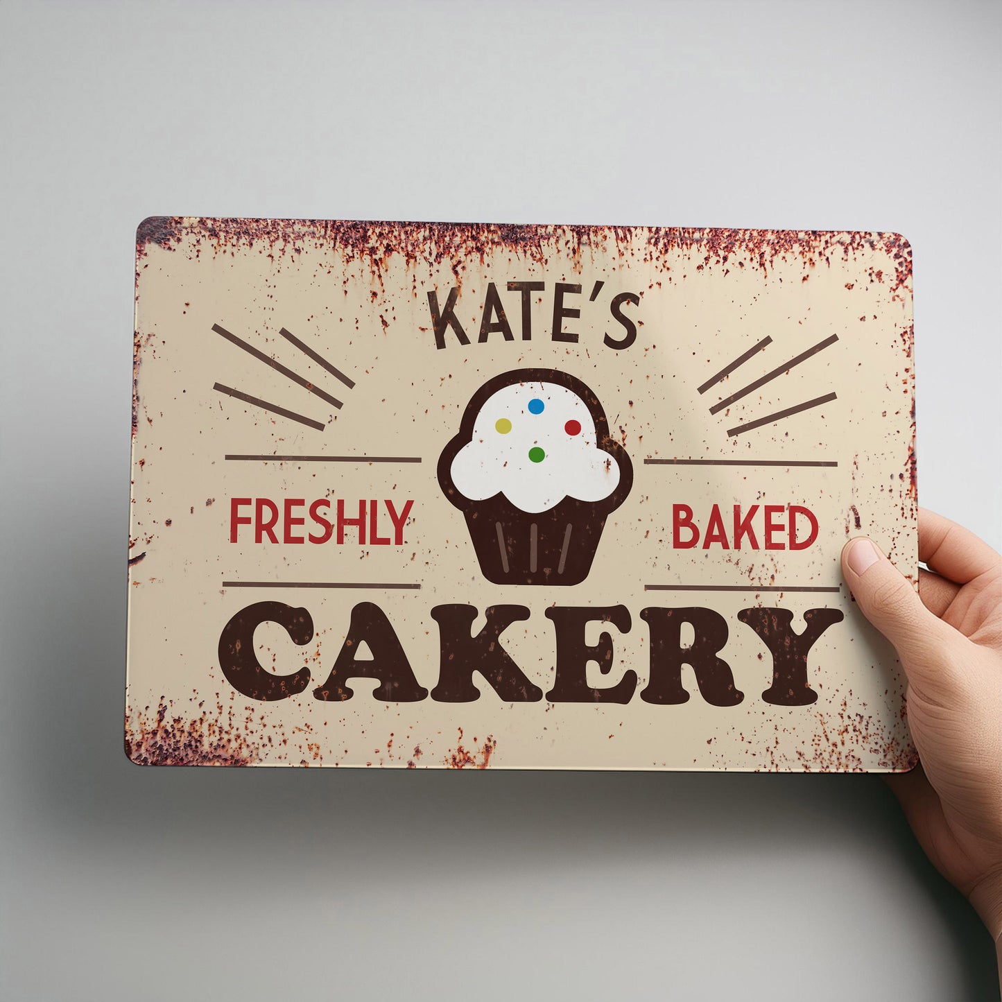 Cakery Sign Personalised Rustic Metal Wall Sign