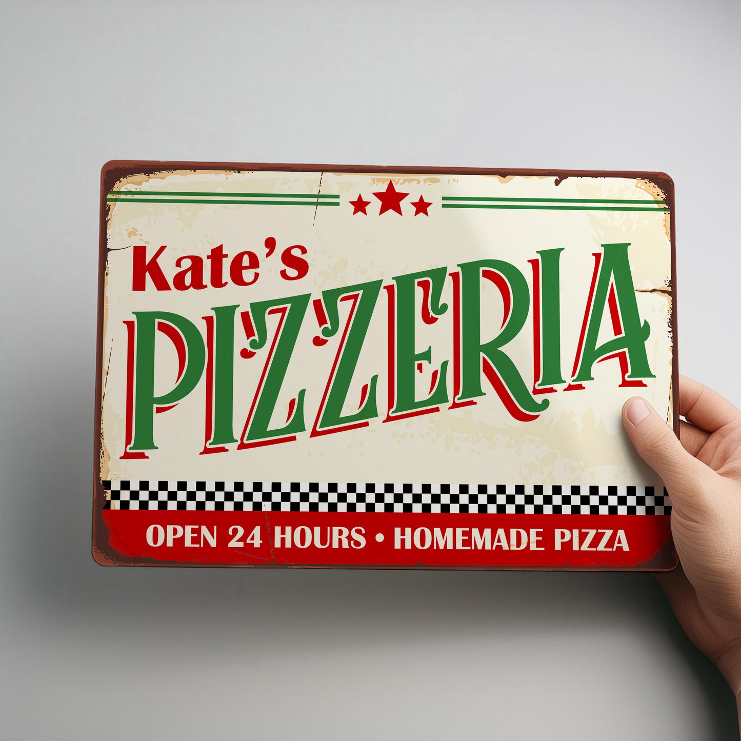 Pizzeria Rustic Retro Metal Personalised Wall Sign