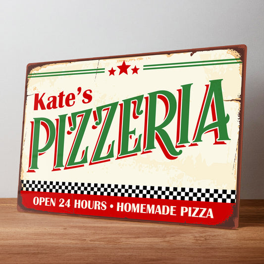 Pizzeria Rustic Retro Metal Personalised Wall Sign