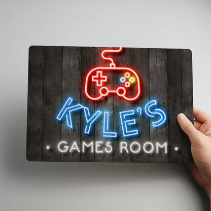 Games Room Personalised Neon Style Metal Wall Gaming Sign