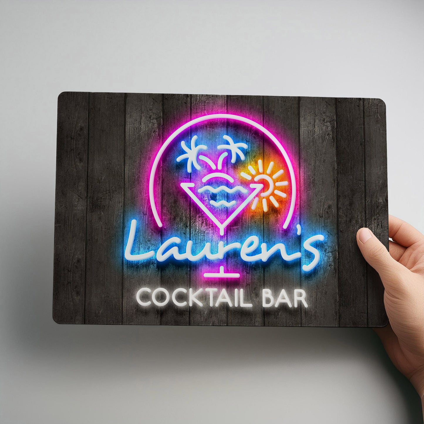 Cocktail Bar Personalised Neon Style Metal Wall Sign