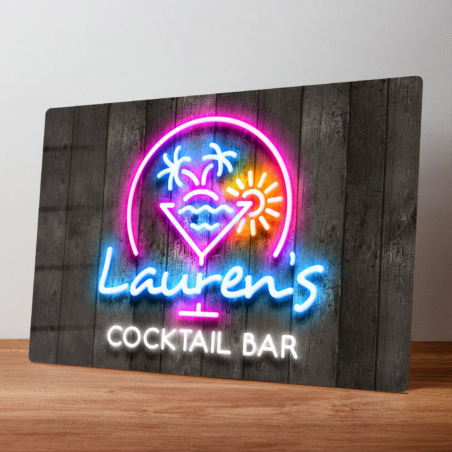 Cocktail Bar Personalised Neon Style Metal Wall Sign