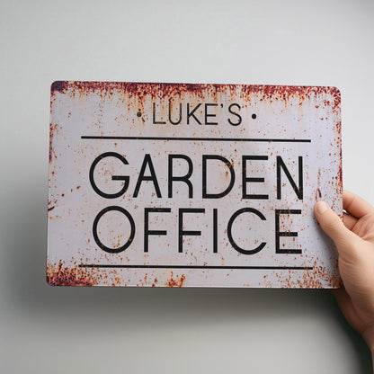 Garden Office Rustic Personalised Metal Wall Sign