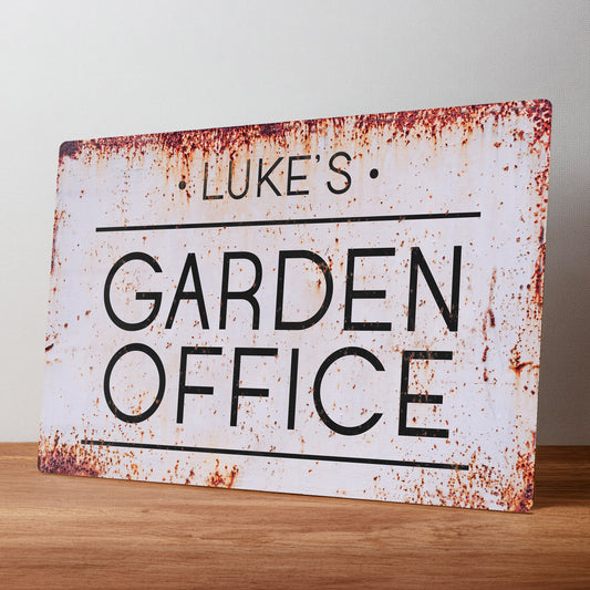 Garden Office Rustic Personalised Metal Wall Sign