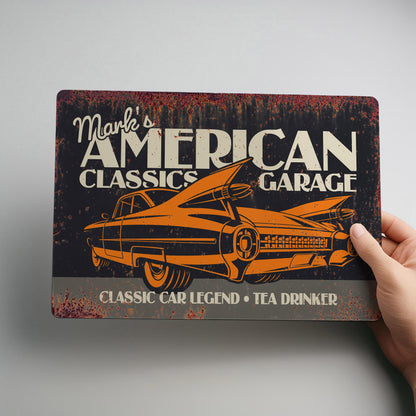 American Classic Cars Rustic Personalised Garage Metal Wall Sign