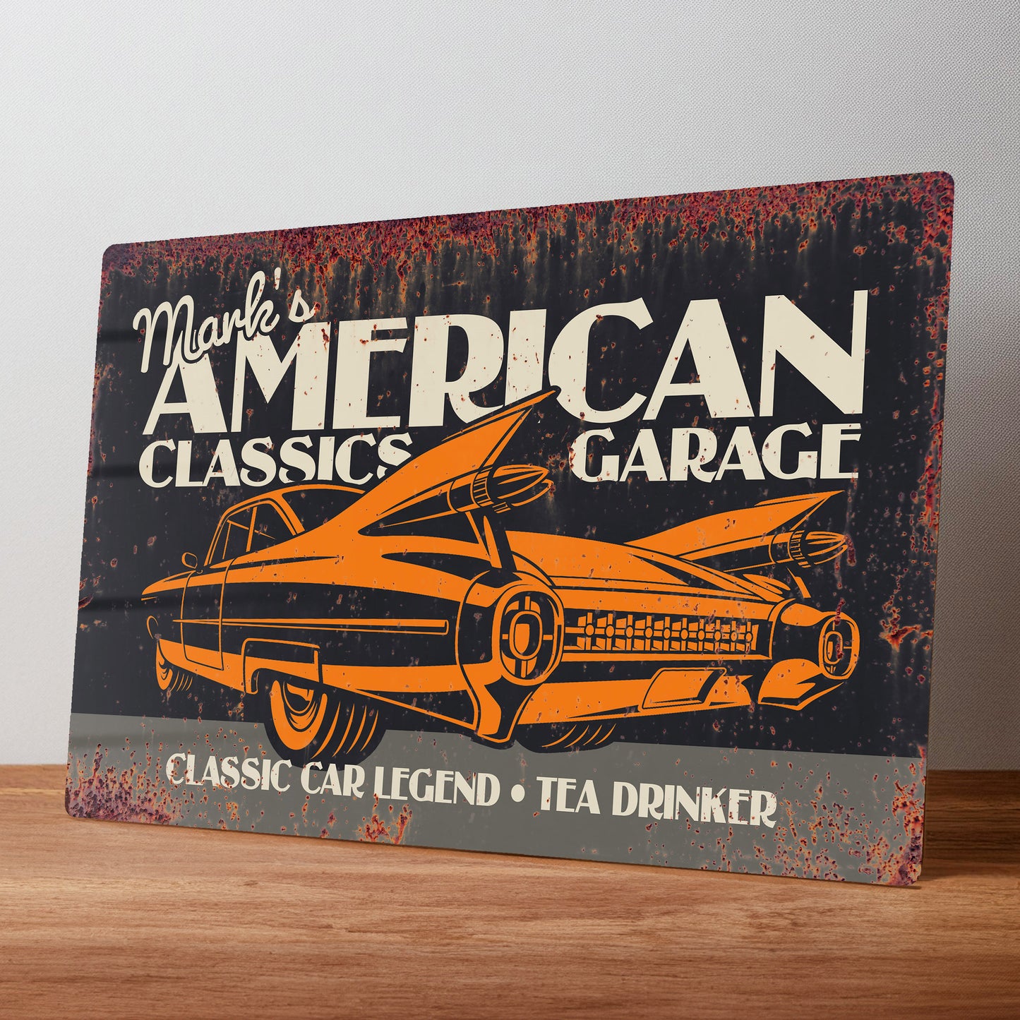 American Classic Cars Rustic Personalised Garage Metal Wall Sign