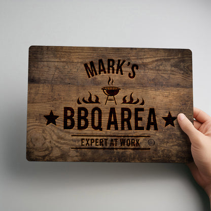 BBQ Area Personalised Rustic Metal Garden Wall Sign