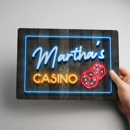 Casino Personalised Metal Neon Style Wall Sign