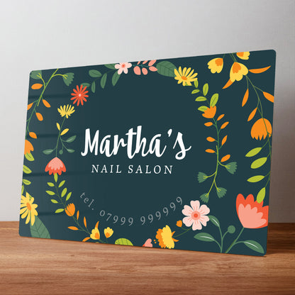 Floral Nail Salon Personalised Metal Business Wall Sign