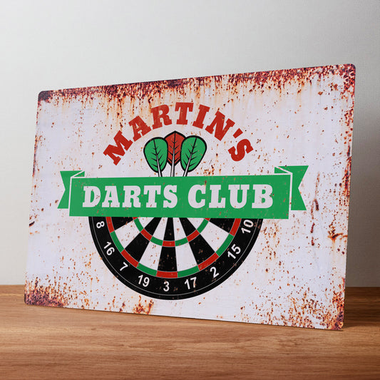 Darts Club Rustic Metal Personalised Wall Sign