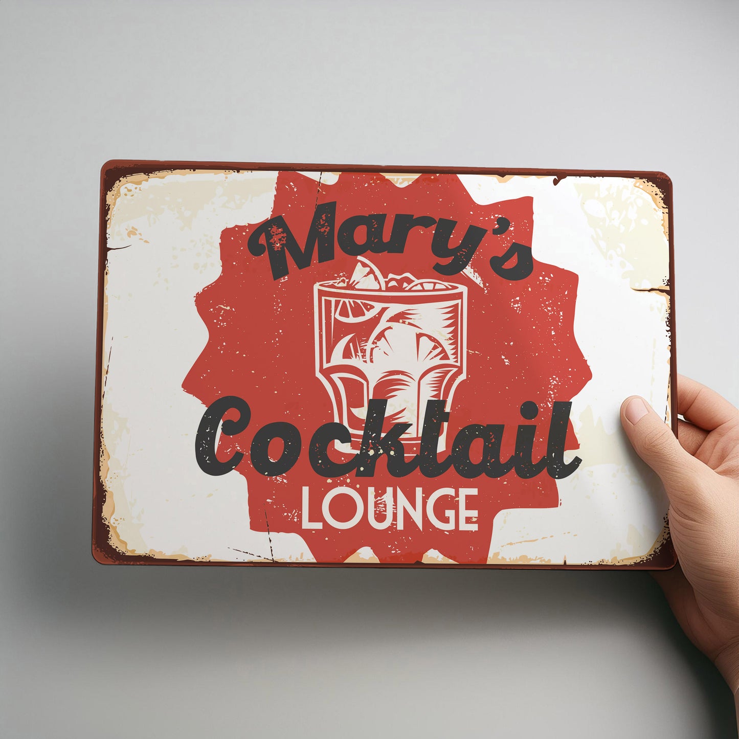 Cocktail Lounge Personalised Home Bar Rustic Metal Wall Sign