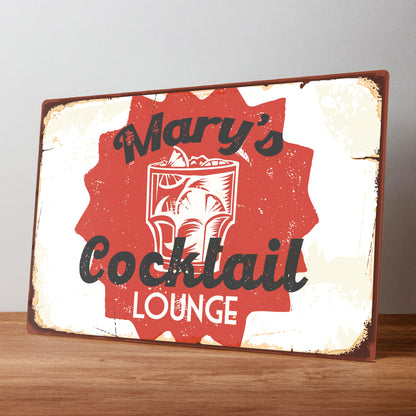 Cocktail Lounge Personalised Home Bar Rustic Metal Wall Sign