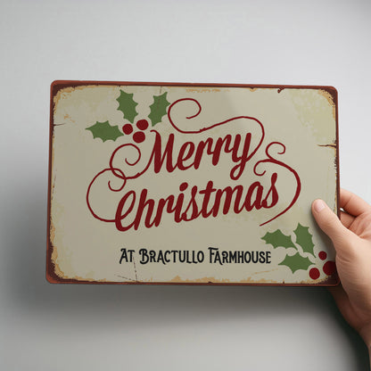 Merry Christmas Retro Rustic Festive Metal Wall Sign