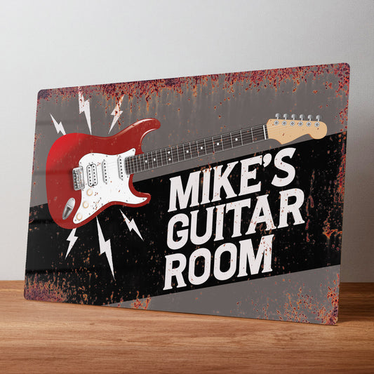 Guitar Room Personalised Metal Wall Sign featuring Fender Stratocaster