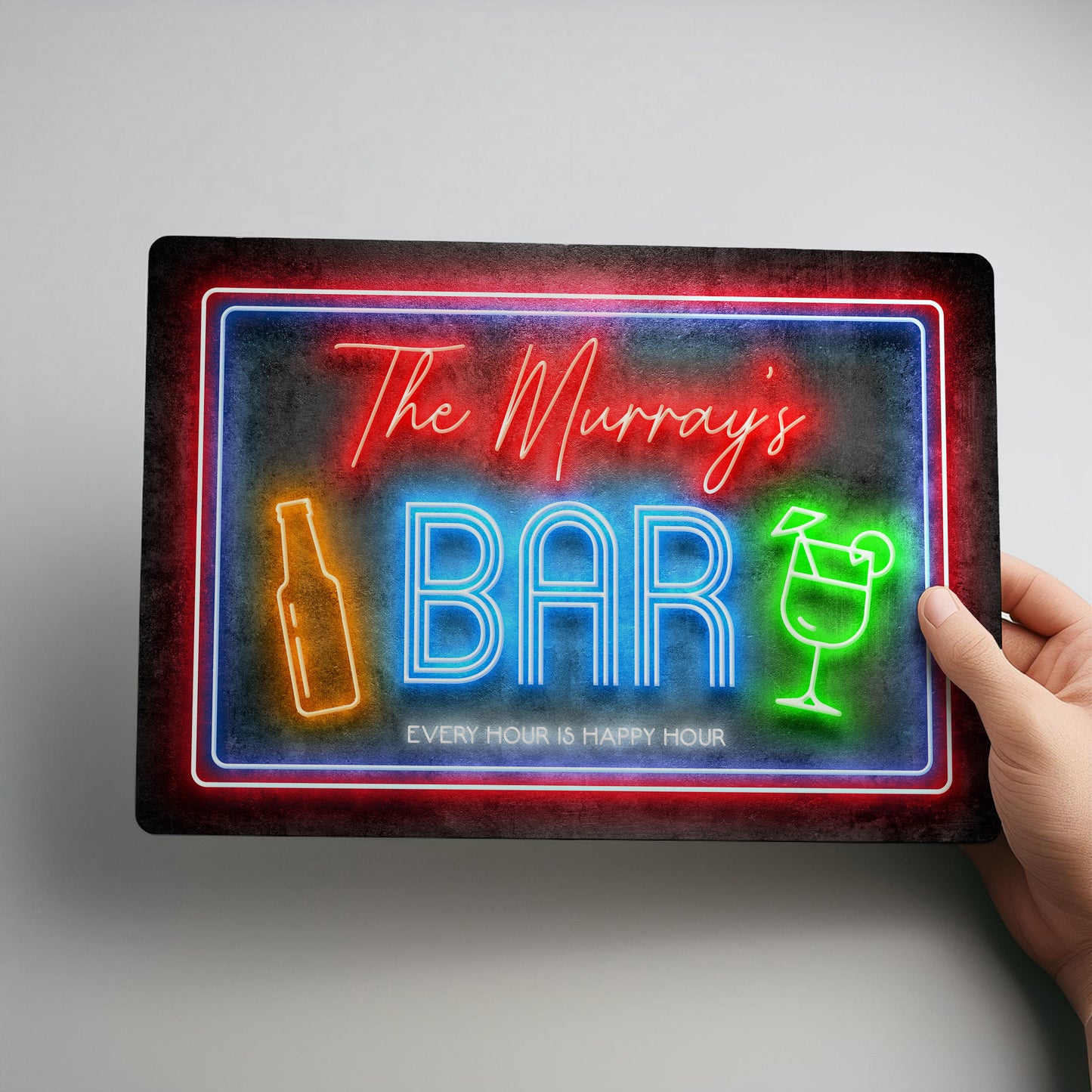 Home Bar Personalised Neon Style Metal Wall Sign