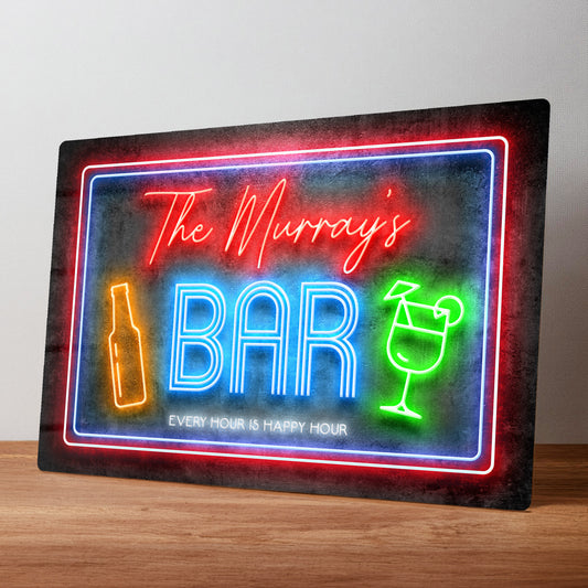 Home Bar Personalised Neon Style Metal Wall Sign