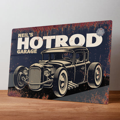 Hotrod Garage Personalised Metal Rustic Wall Sign