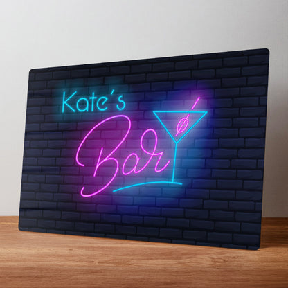 Cocktail Bar Personalised Neon Style Metal Wall Sign