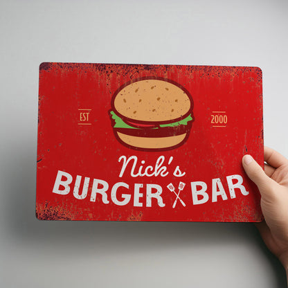 Retro Rustic Burger Bar Personalised Metal Wall Sign