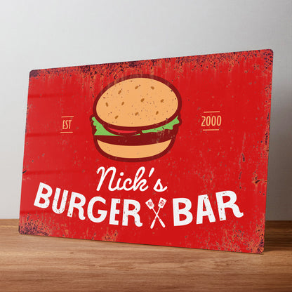 Retro Rustic Burger Bar Personalised Metal Wall Sign