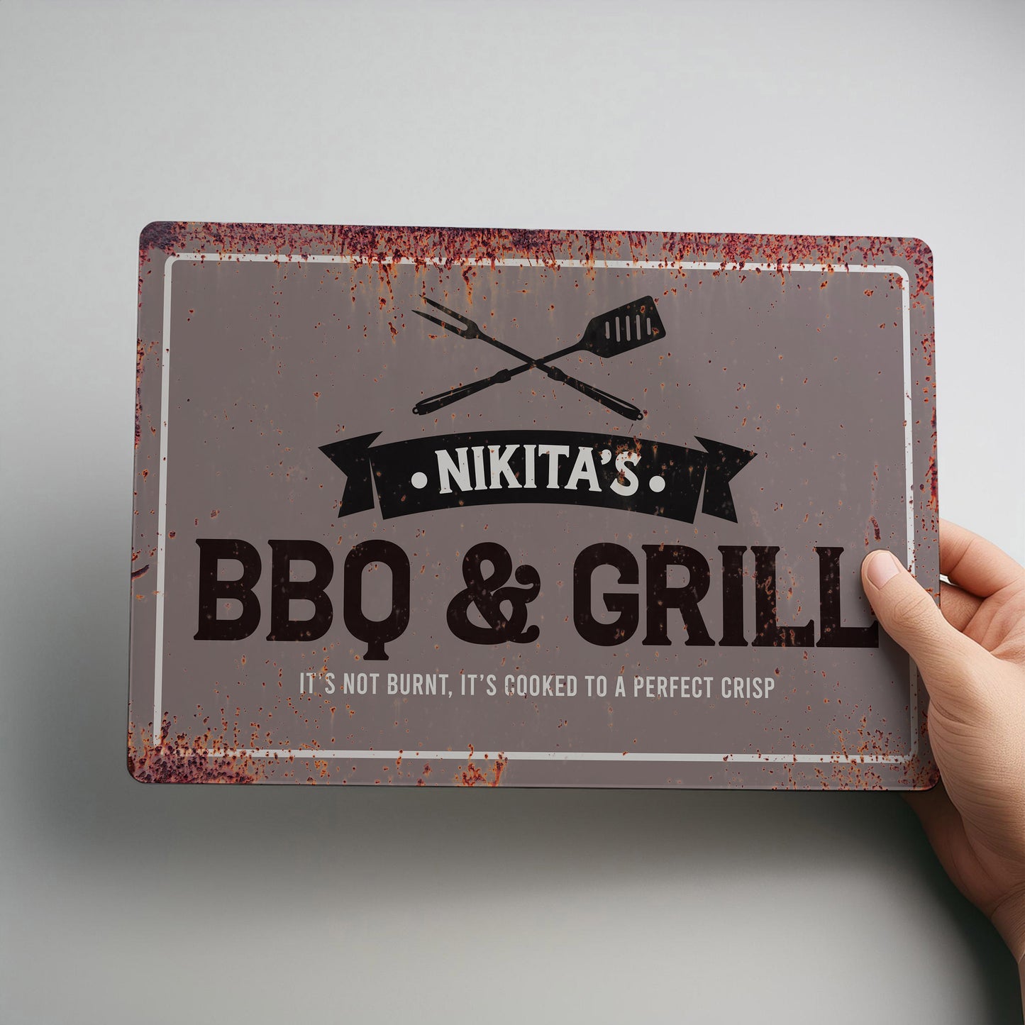 BBQ Area Personalised Rustic Effect Metal Garden Wall Sign