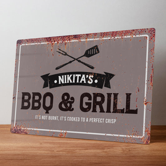 BBQ Area Personalised Rustic Effect Metal Garden Wall Sign