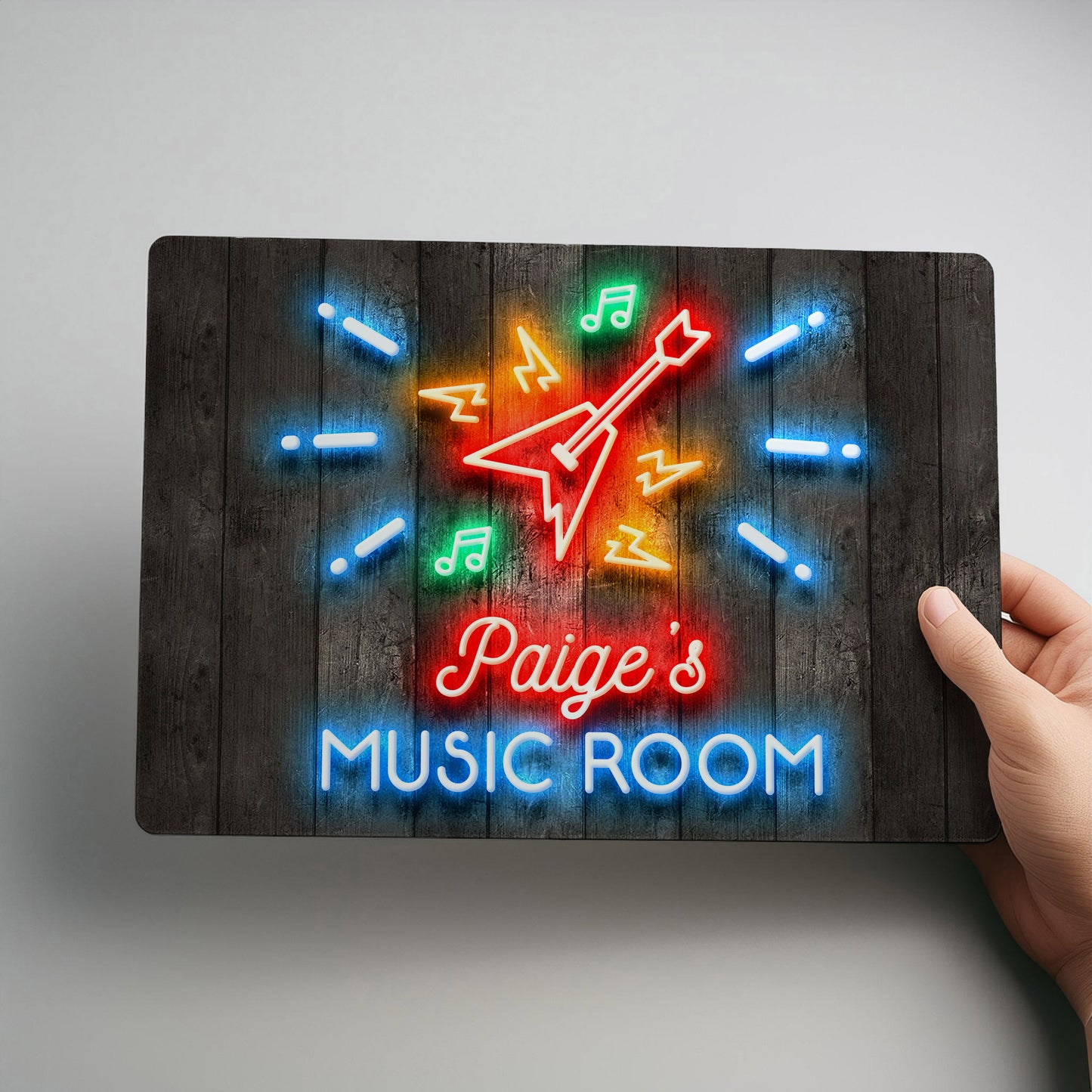 Music Room Neon Style Personalised Metal Wall Sign