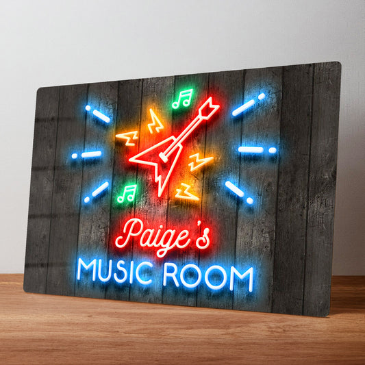 Music Room Neon Style Personalised Metal Wall Sign