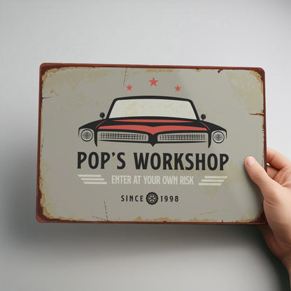 Workshop Personalised Retro Rustic Metal Wall Sign for Garages