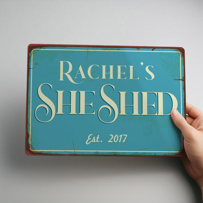 She Shed Retro Rustic Personalised Wall Sign