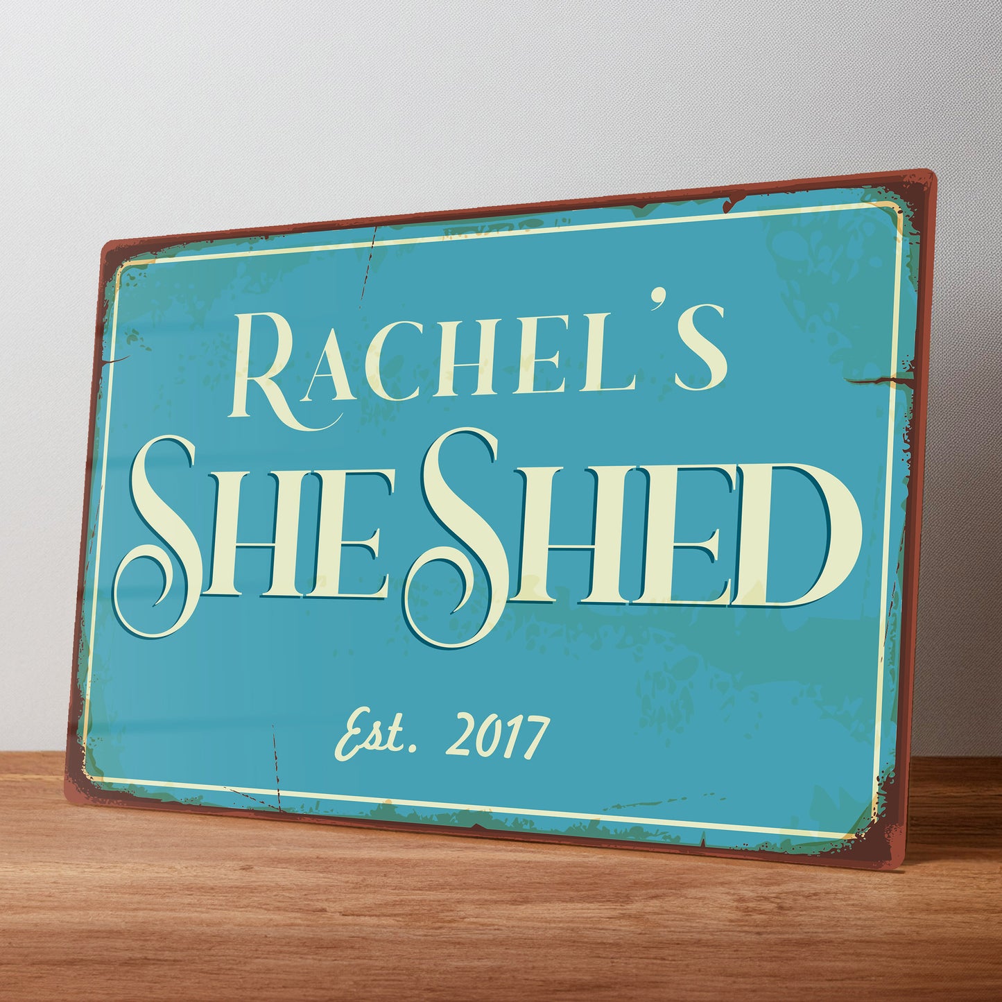 She Shed Retro Rustic Personalised Wall Sign