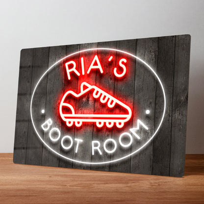 Football Boot Room Neon Style Personalised Metal Wall Sign