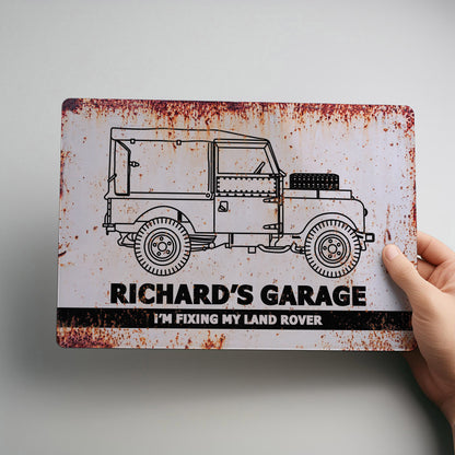 Land Rover Personalised Rustic Metal Garage Sign