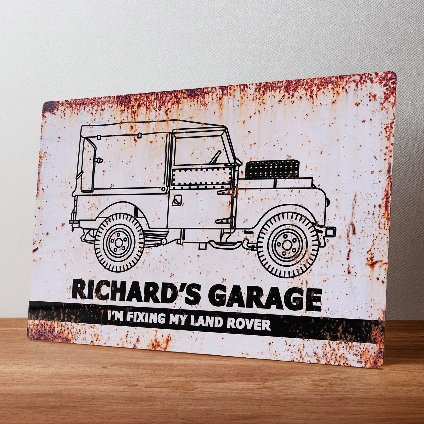 Land Rover Personalised Rustic Metal Garage Sign