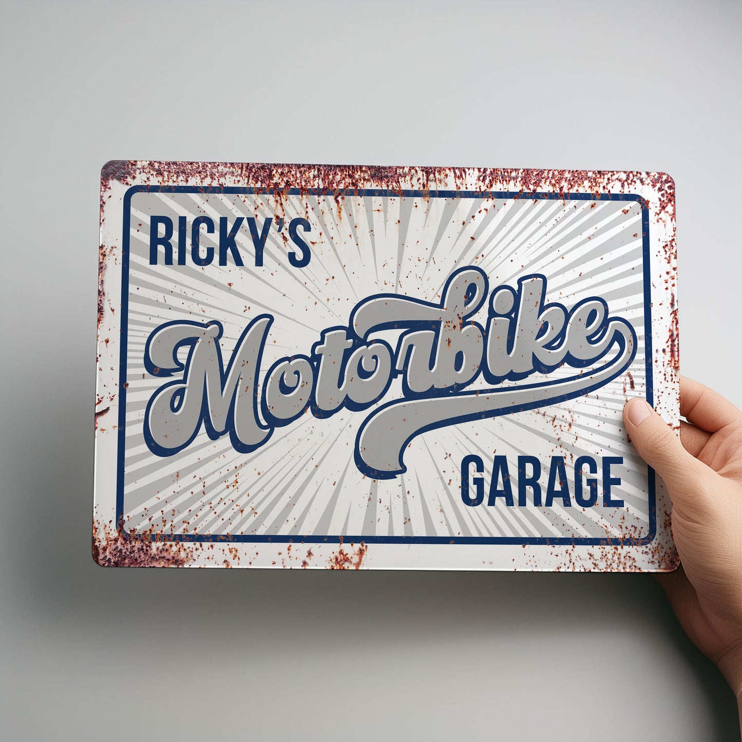 Motorcycle Workshop Retro Rustic Metal Personalised Sign