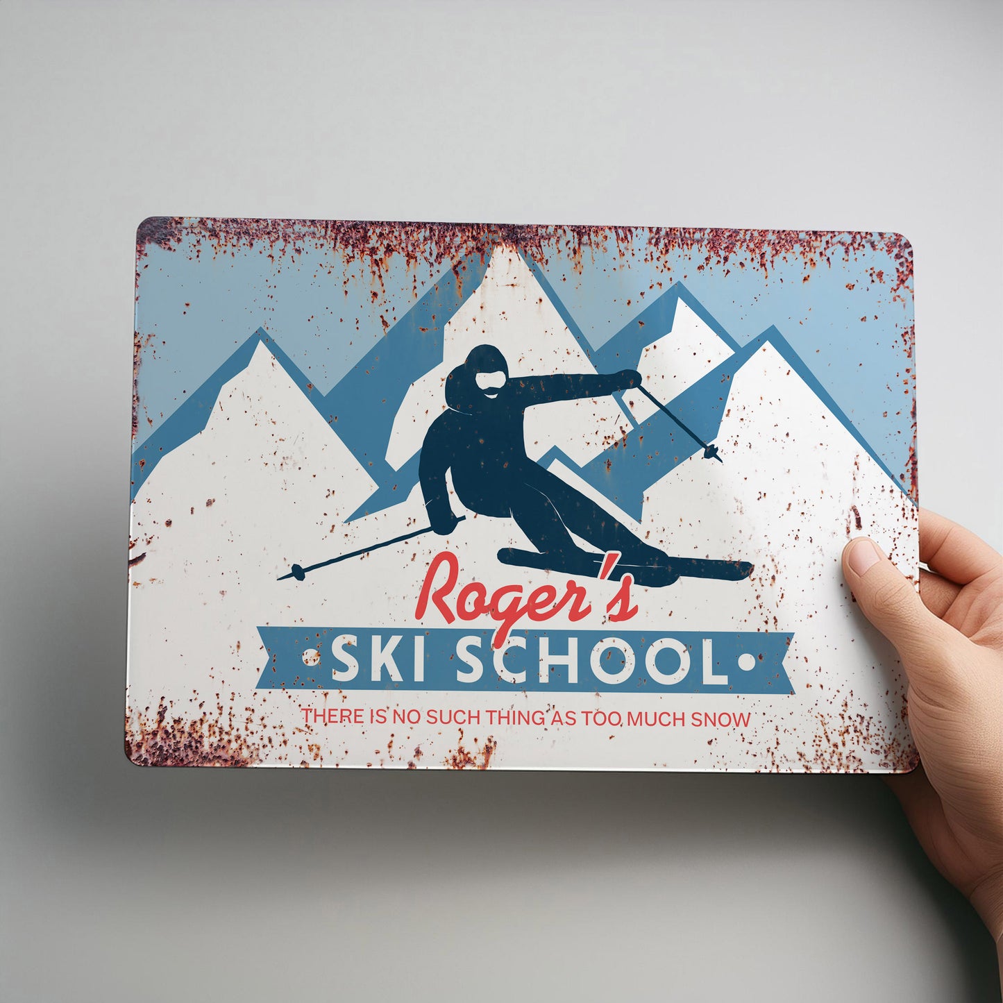 Ski School Rustic Personalised Metal Wall Sign