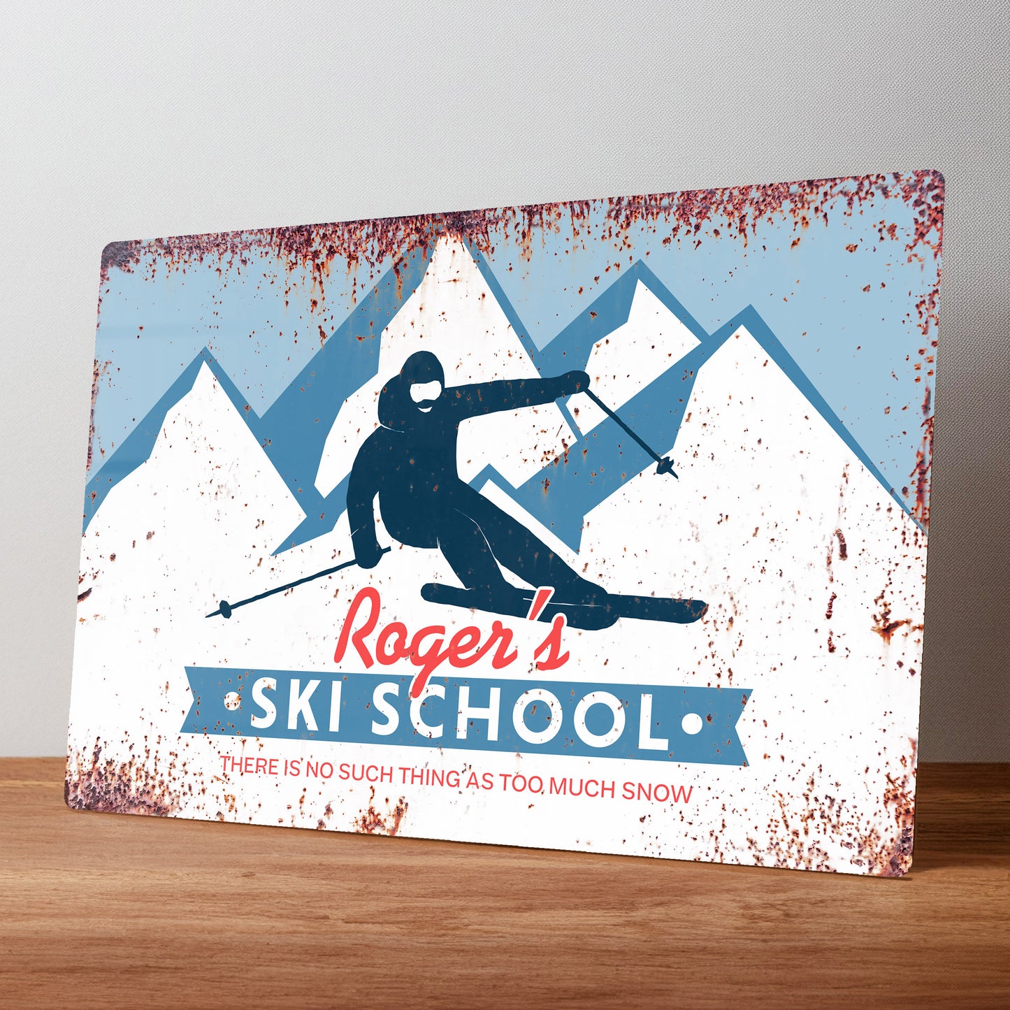 Ski School Rustic Personalised Metal Wall Sign