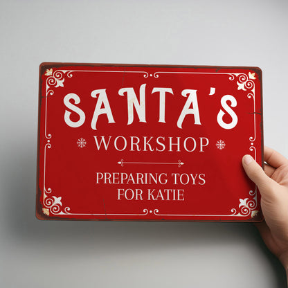 Santa's Workshop Personalised Christmas Decoration Wall Sign