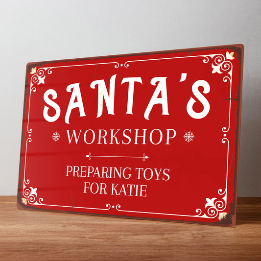 Santa's Workshop Personalised Christmas Decoration Wall Sign