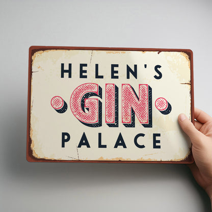 Gin Palace Personalised Rustic Metal Bar Sign