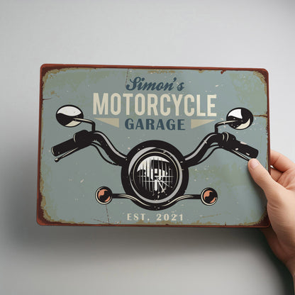 Motorbike Rustic Metal Personalised Workshop Sign