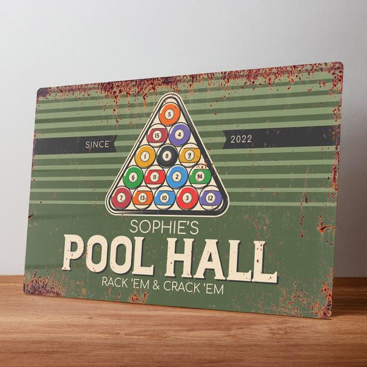 Pool Hall Personalised Rustic Metal Wall Sign