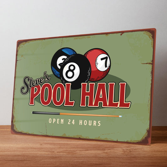 Pool Hall Personalised Rusic Metal Wall Sign