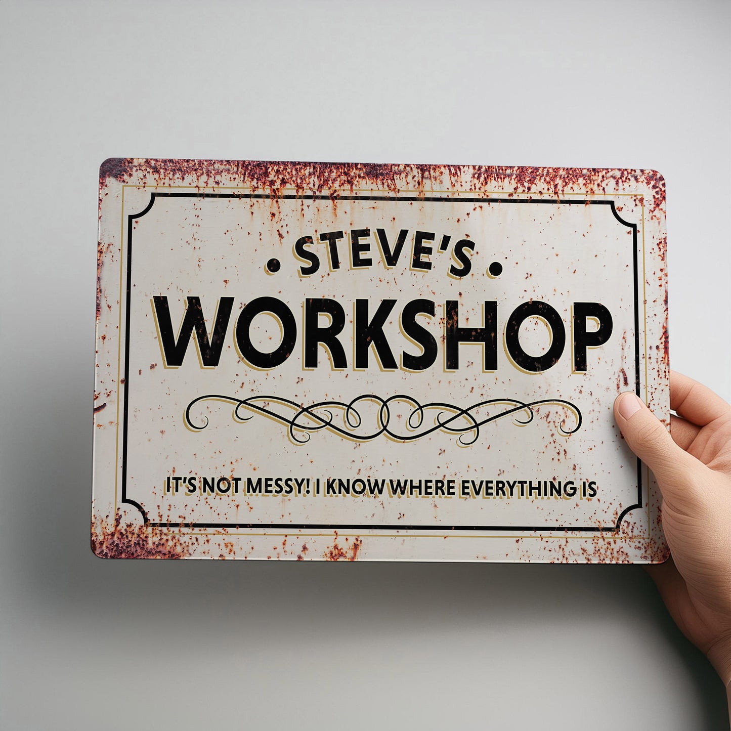 Workshop Rustic Personalised Metal Wall Sign