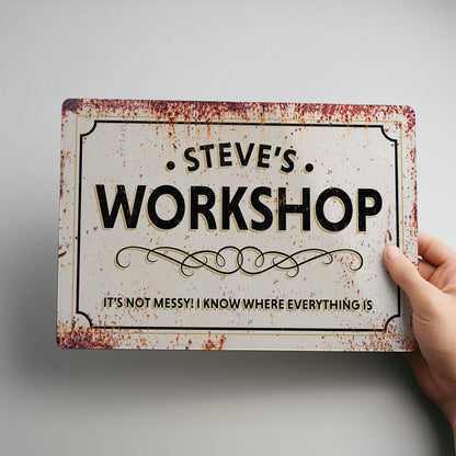 Workshop Rustic Personalised Metal Wall Sign