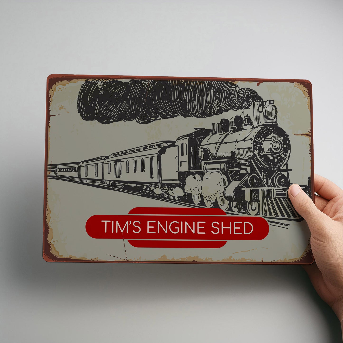 Railway Model Personalised Steam Engine Metal Wall Sign