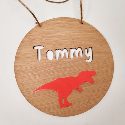 Personalised T-Rex Name Sign – Custom Dinosaur Bedroom Wall Hanging, Kids Room Décor